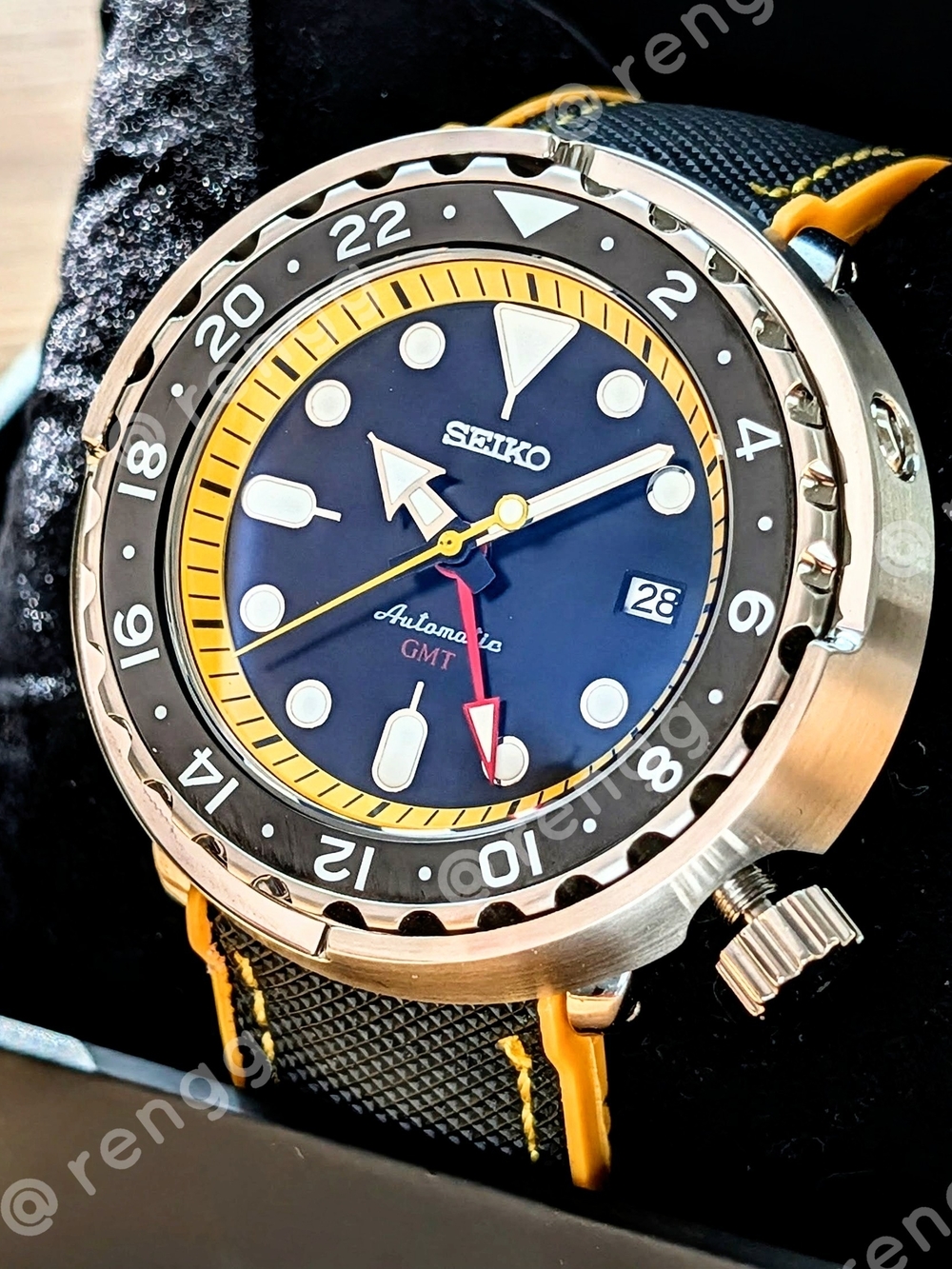 47mm Tuna Canned Seiko Black lack Yellow Automatic GMT Diver Mod Watch Sapphire